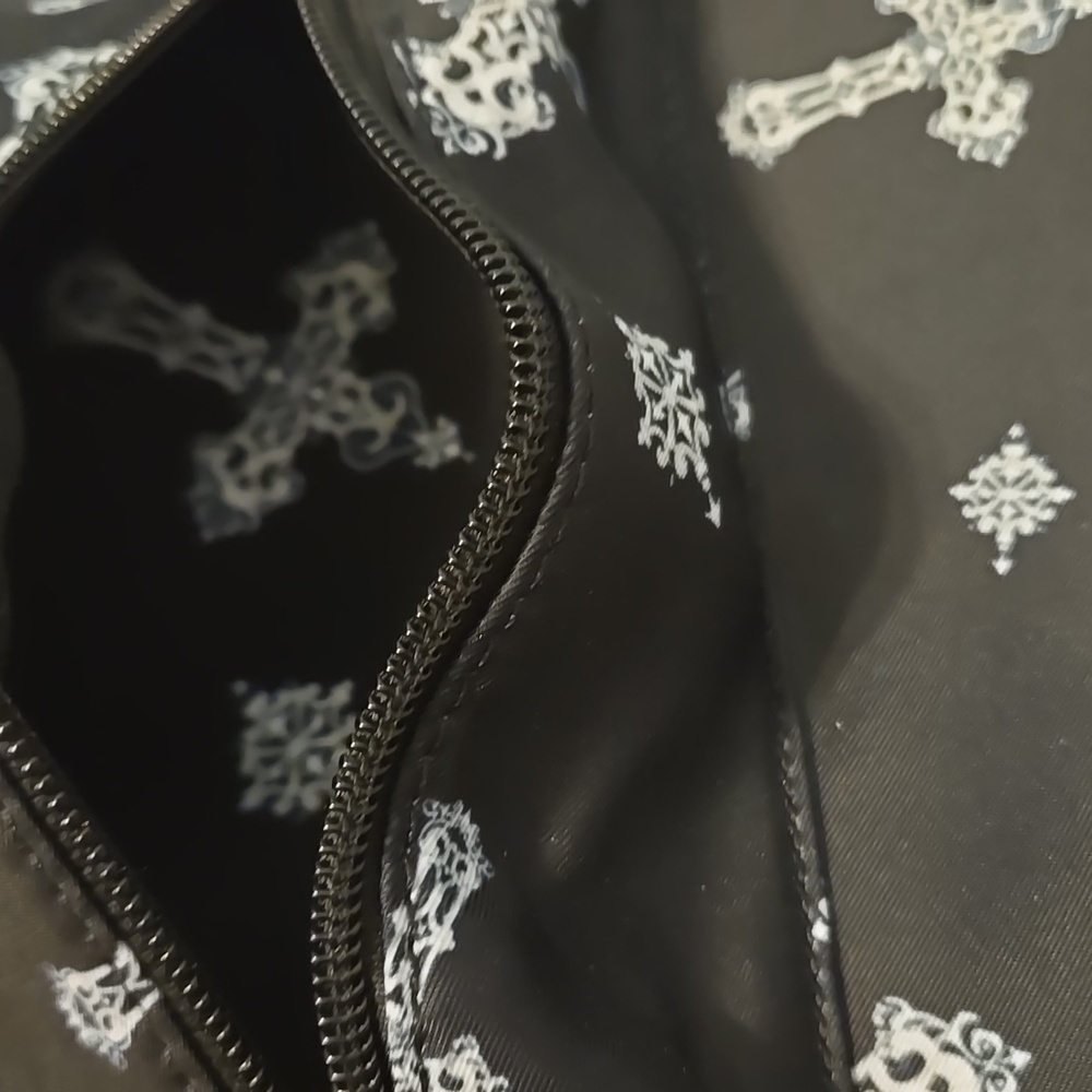 Black Mini Backpack with Cross Pattern And Gold Zippers - Picture 4 of 10